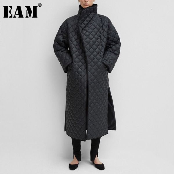 

eam] black big size long cotton-padded coat long sleeve loose fit women parkas fashion tide new autumn winter 2019 19a-a279