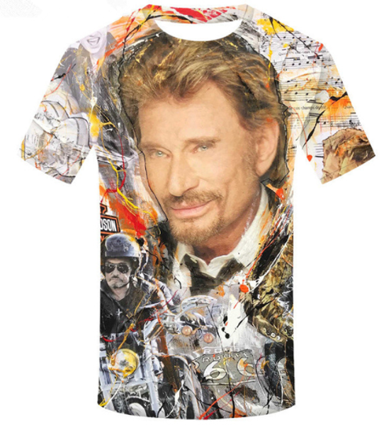 

fashion johnny hallyday rock star t- shirt 3d print men/womens funny summer round collar short sleeve casual k787, White;black