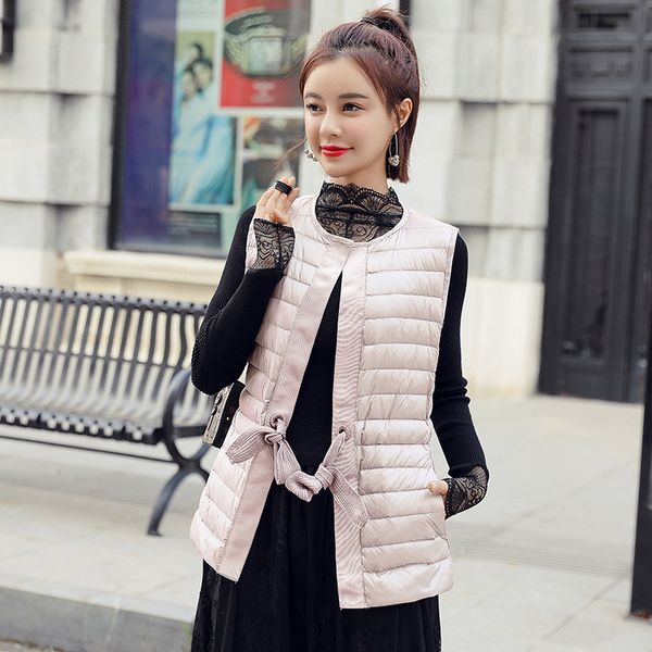 

2019 autumn and winter new style thin down jacket tank korean-style crew neck corset slim fit waistcoat, Black;white