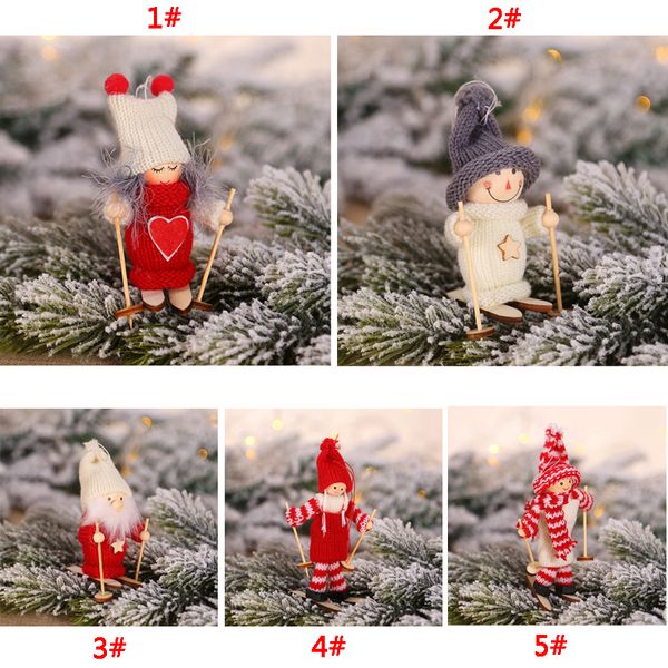 

christmas tree ornament pendant mini doll christmas decoration figurine wooden skiing toy santa snowman doll xmas l decoration bc vt1160