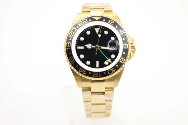 

luxury mens watches black ceramic rotating bezel 40mm black dial gold stainless steel strap automatic mechanical mens dress sport watches, Slivery;brown