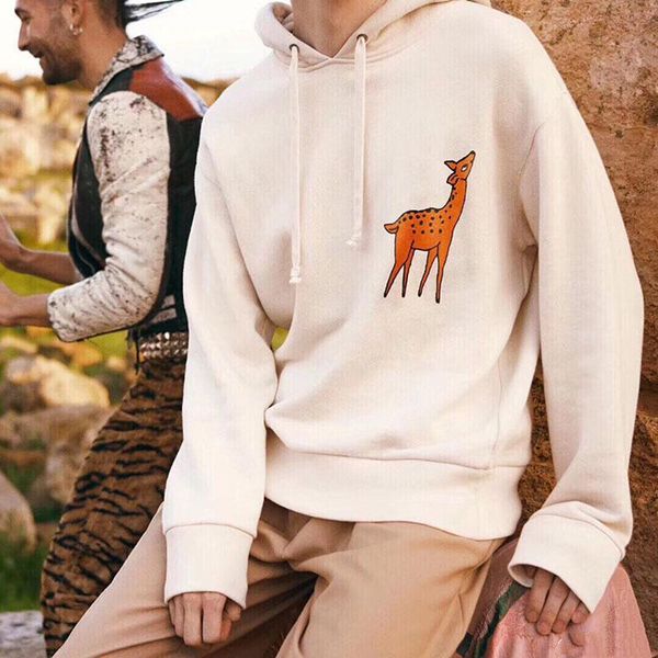 

19ss made in italy classic fawn embroidery hoodies sweatshirt men women spring autumn street hooded pullover sweater hfymwy250, Black