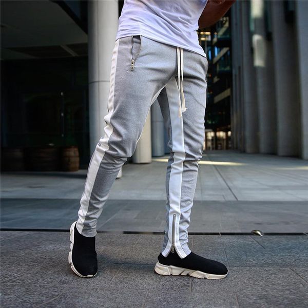 

men sweatpants leg zipper solid color gym pants sport pantscotton remote leisure pants fashionable sports jaycosin new hot, Black