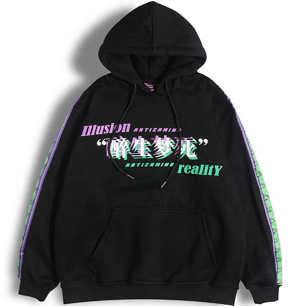 

men hip hop hoodie sweatshirt drunk illusion chinese character hoodie streetwear casual black hooded pullover cotton autumn