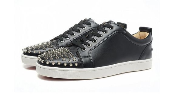 

new men women designer black spiked toe sneakers,famous brand red bottom designer mens luxury genuine leather flats sports shoes n0803125