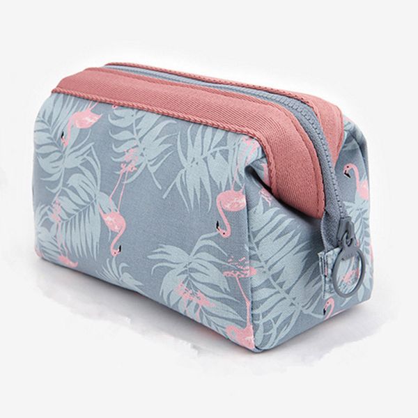 

travel cosmetic bag cartoon flamingo travel makeup case women zip hand holding make up handbag organizer storage pouch bag