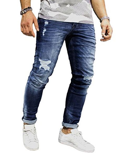 

sarriben men's ripped destroyed blue jeans slim fit distressed holes denim pants trousers