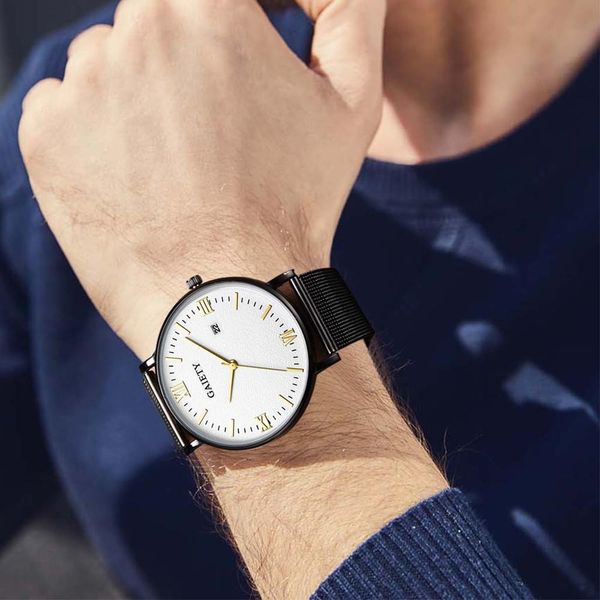 

new fashion 2019 simple calendar business net with strap men's quartz watch alloy band blue dial round 20mm gold clock, Slivery;brown