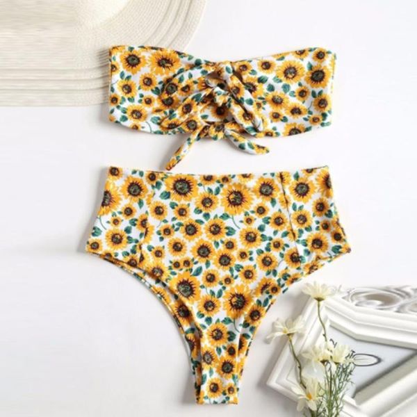 

womens 2020 summer new swimsuit bikini set flowers print bikini push-up pad swimwear swimsuit beachwear set for women #5.12, White
