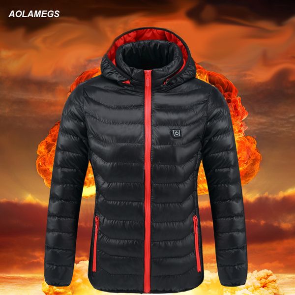 

aolamegs women usb smart charging heating jacket carbon fiber parkas thermostatic clothes winter body heating thermal clothing, Black