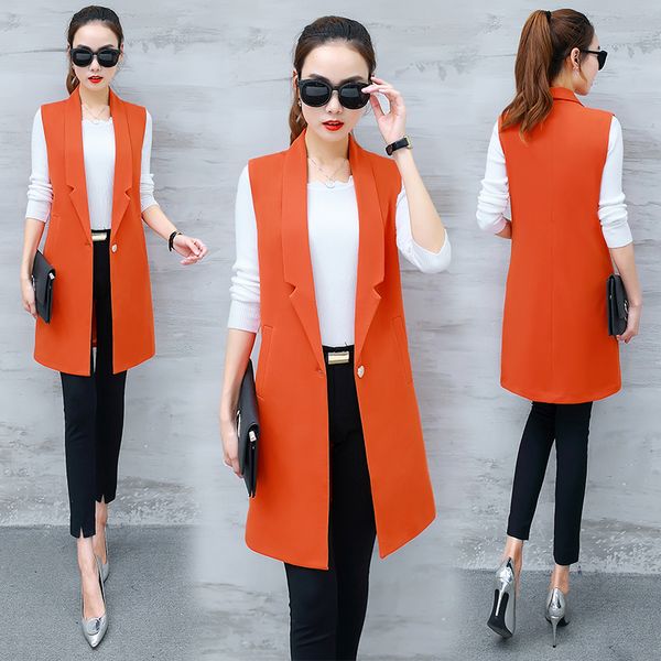 

long vest women sleeveless jacket female waistcoat colete feminino european elegant office suits black chalecos mujer, Black;white