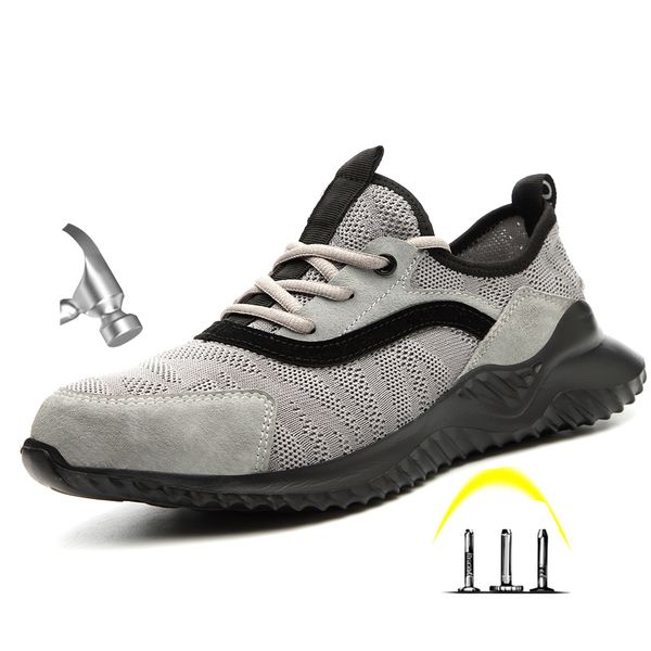 

steel toe men's light outdoor anti slip anti smashing protective work shoes boots men's puncture proof safety shoes, Black