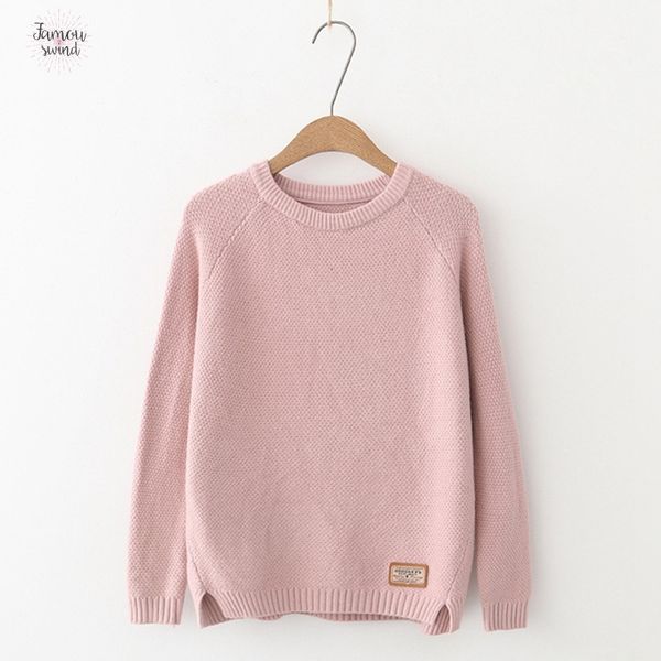 

solid casual besweaters knitted applique sweater women autumn winter long sleeve o neck pullover plus size loose pull femme, White;black