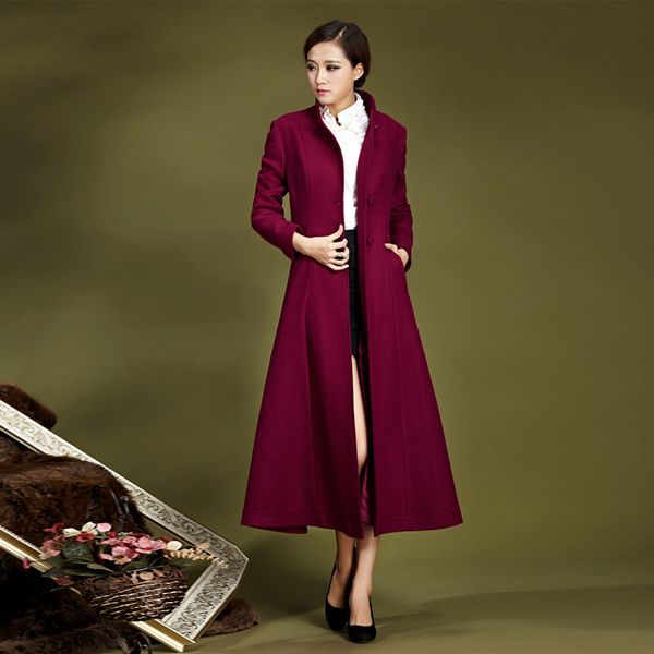 

зимние женские пальто 2019 новый европейский и американский тонкий для похудения длинное шерстяное пальто пальто сплошной цвет выше колена ж, Black