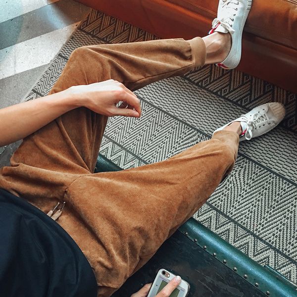 

вельвет брюки цвета хаки мужчины фитнес причинно мужчины спортивные костюмы брюки грузовой joggers карандаш черный гарем sweatpants мужчина, Black