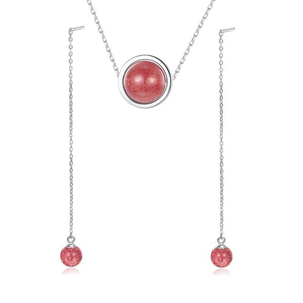 

silver jewelry sets 100% 925 sterling silver jewelry sets with strawberry quartz stone, Black
