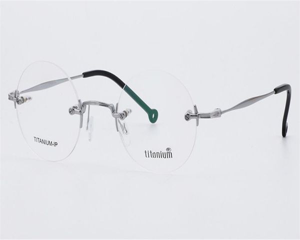 

mongoten pure titanium fashion rimless round frame clear lens optical eyewear frame silver gold myopia eyeglasses, Black