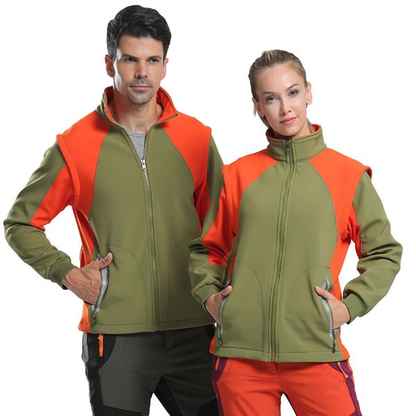 

men women softshell fleece jacket outdoor sports windbreaker removable vest hiking camping fishing brand coat, Blue;black