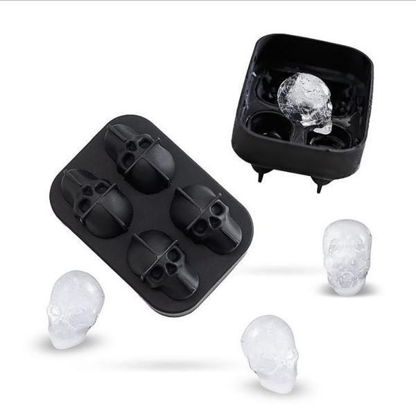 

1шт 3d череп гибкая силиконовая ice cube плесень tray делает четыре giant черепа round ice cube maker black 2020