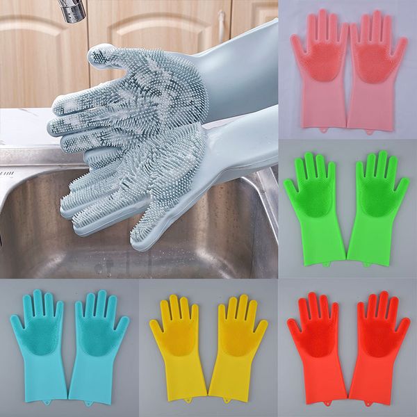 

magic cleaning gloves silicone non-slip dishwashing gloves kitchen bathroom tools pet dog care grooming dhl wx9-1177