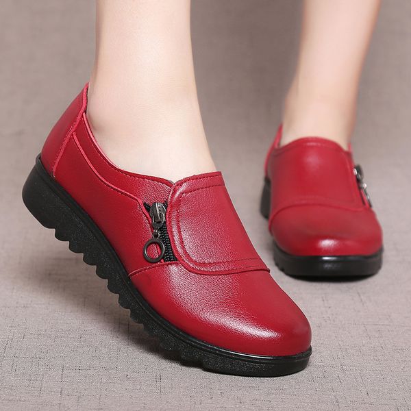 

2019 fashion soft leather round head women casual flats ladies side zipper flat oxford shoes new mother single shoes ghn7, Black
