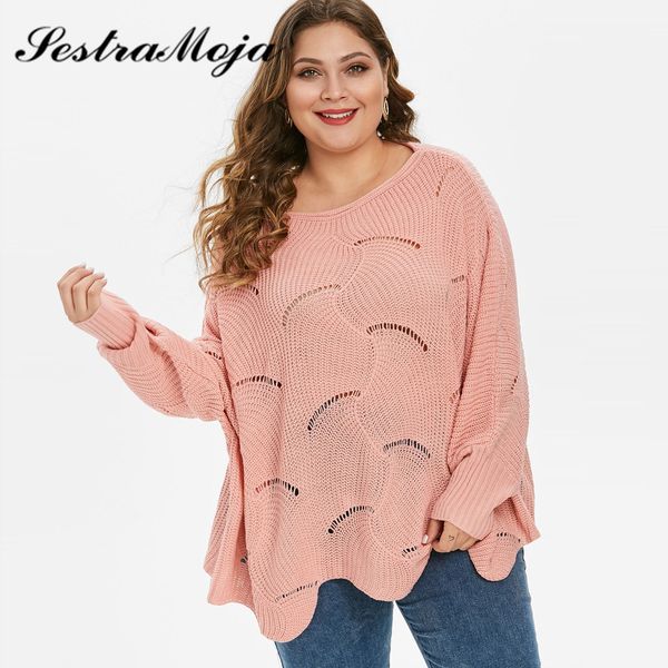 

sestra moja solid women sweaters pullovers open stitch chunky tunic sweater o-neck full sleeve loose knitted pullovers plus size, White;black