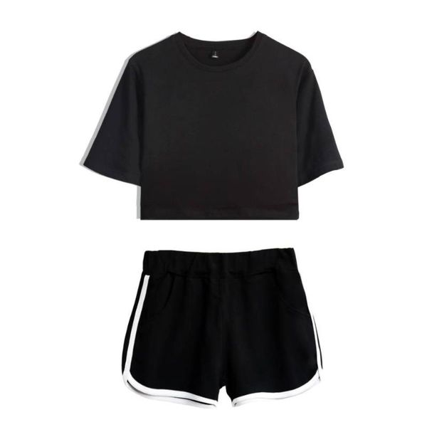 

2020 summer two piece set tracksuit women crop t shirt and shorts solid pants sets female 2 pc suit jogging femme pantalon, White
