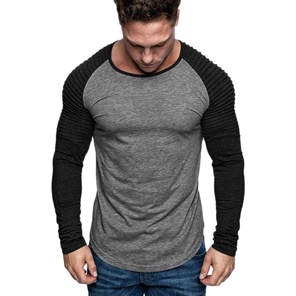 

moletom feminino inverno men's casual slim fit long sleeve patchwork shirt round neck blouse sudadera hombre, Black