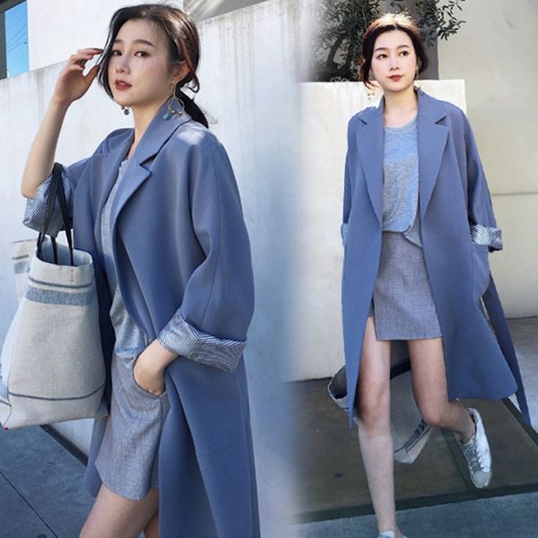 

2019 new spring windbreaker coat women xs slim blue long-sleeved women jacket autumn tie with loose casual long coat female p19, Tan;black