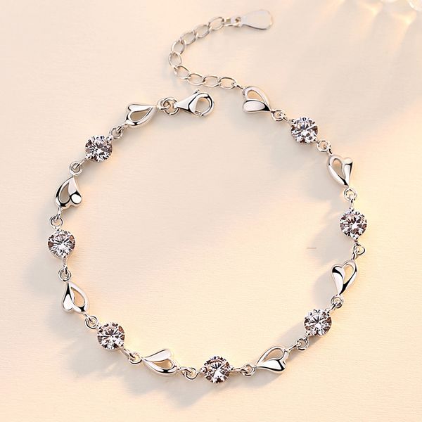 

one silver plated art series blue crystal heart bracelet women's inlaid zircon heart bracelet simple and fashionable, Black