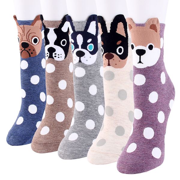 Cara bonito do cão Mulheres Socks agradável Dot Lady meias de algodão Tamanho gratuito Meninas dos desenhos animados do estudante Sock M119