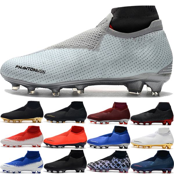 

phantom vsn elite df fg ea sports soccer cleats men psg fully charged ghost knit game over black lux sock soccer shoes, White;red