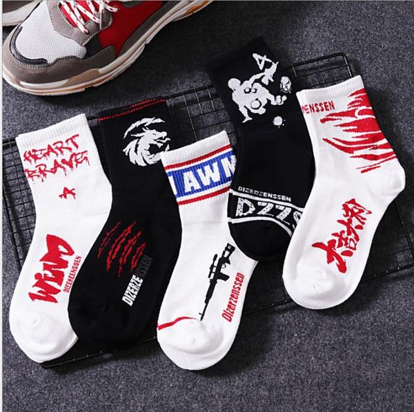 

alphabetic cotton socks zhuji socks fashion for men and women, Black