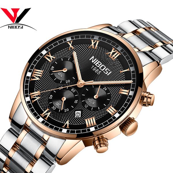 

nibosi mens sport watches men waterproof luxury brand watch 2019 fashion full steel analog quartz wristwatch relogio masculino, Slivery;brown