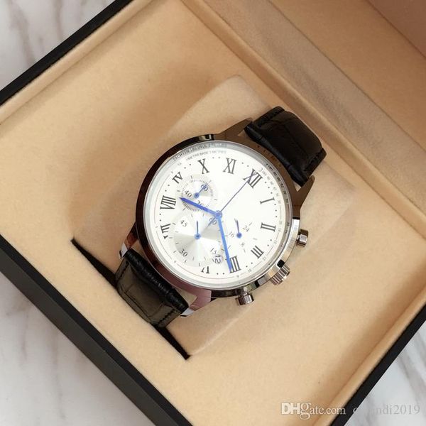 

2019 brand quartz watch luxury men dress watches leather wristwatches fashion casual watches black/brown band with box, Slivery;brown