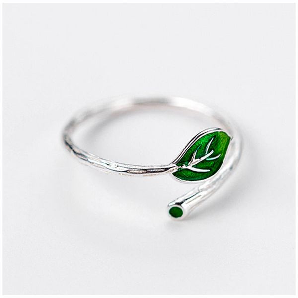 

China Hot Sale High Quality 925 Sterling Silver Fashion Italian Silver Leaves Green Open Adjustable Girls Hand Ring class ring manufacturers