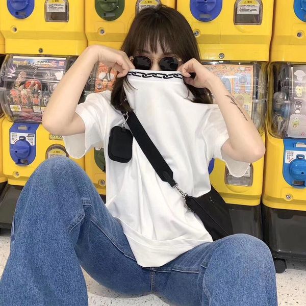 

20ss high-end black chain crew neck tee simple solid color t-shirt high street short sleeve travel tee summer breathable hfymtx839, White;black