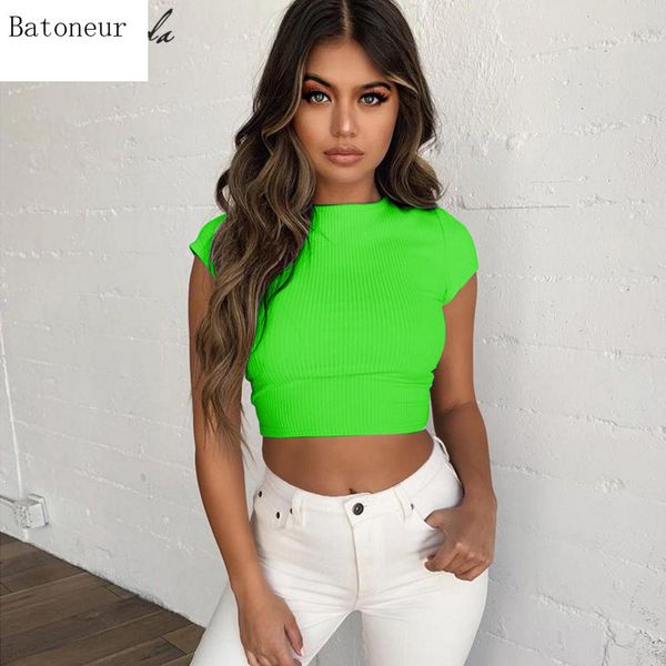 

fashion summer women t shirt short sleeve o-neck casual knitted 3 colour solid slim tees ladies crop top, White