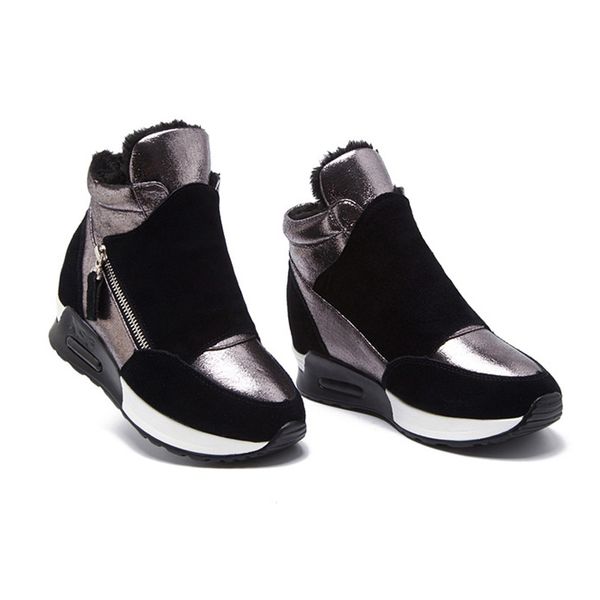 

suede leather boots women winter shoes 2019 fashion ins women sneakers height increasing shoes warm plush snow boots, Black