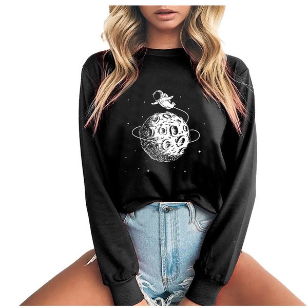 

feitong women sweatshirt pullovers harajuku casual printed streetwear long sleeve casual pullover sweatshirt sudadera mujer, Black