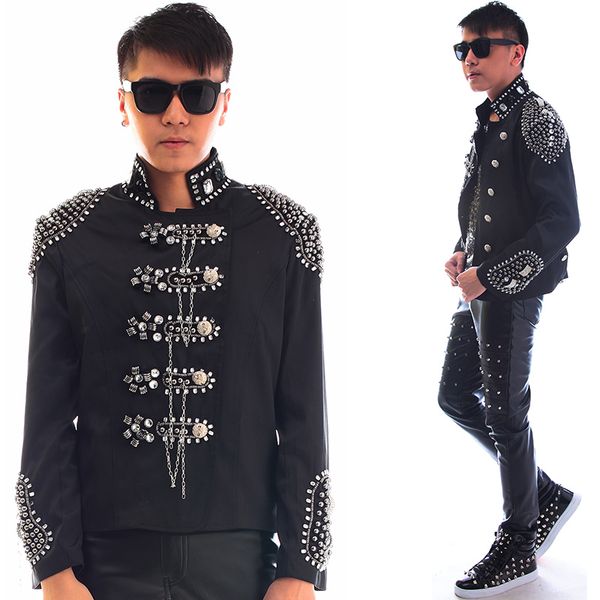 

сценические костюмы мужские тонкий алмазные куртка performance top male singer dj ds ночной клуб бар фестиваль outfit rave wear dnv12414, Black;red