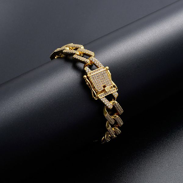 

link, chain hip hop micro paved cubic zirconia bling iced out square miami cuban bracelets for men rapper jewelry drop, Black