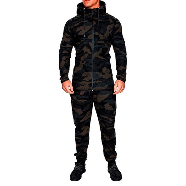 

lasperal men athletic running set long sleeve camouflage hoodies+pant set male tracksuit outdoor suit men's gyms sportswear, Black;blue
