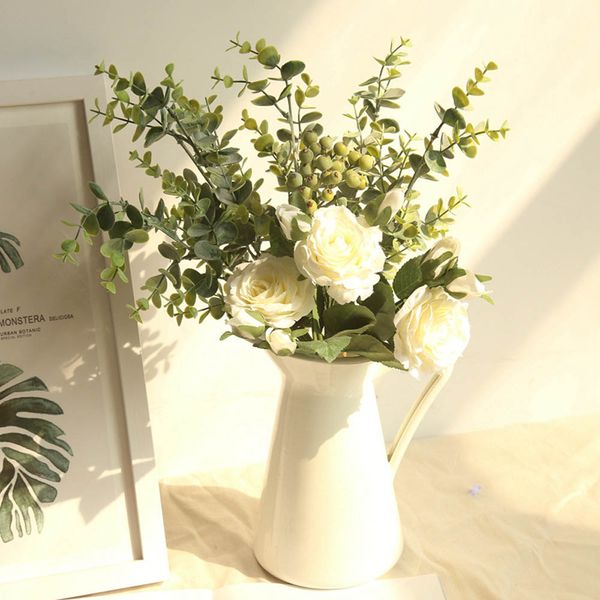 

bridal rose wedding bouquet bridesmaid peony eucalyptus leaves bouquets artificial silk flowers arrangement 29