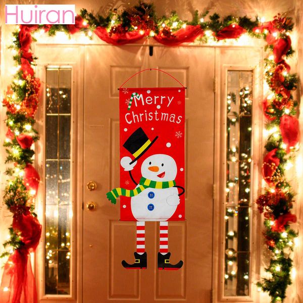 Huiran 2019 Christmas Snowman Elk Santa Claus Cloth Hanging Flag