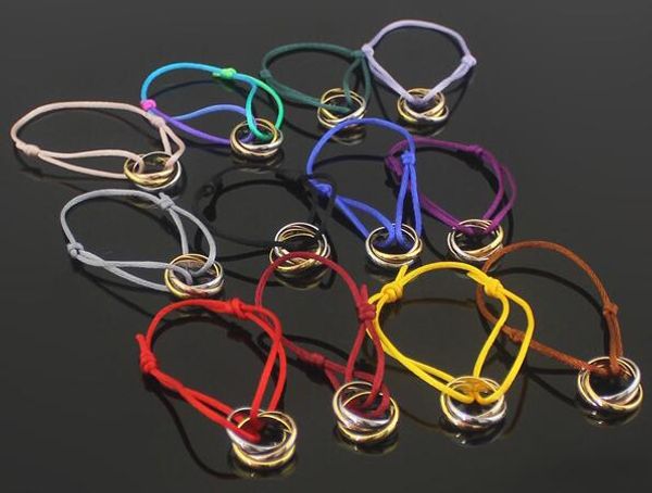 

europe and the united states three-ring three-color hand rope bracelet titanium steel three-ring red rope bracelet multi-color selection, Black