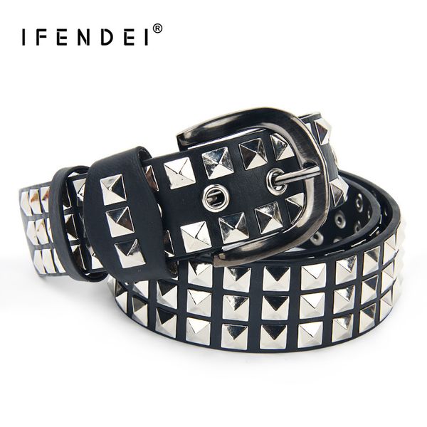 

ifendei luxury designer punk belts for women men fashion rivets male belt pu leather hip hop strap women cinturon mujer street y200117, Slivery;black