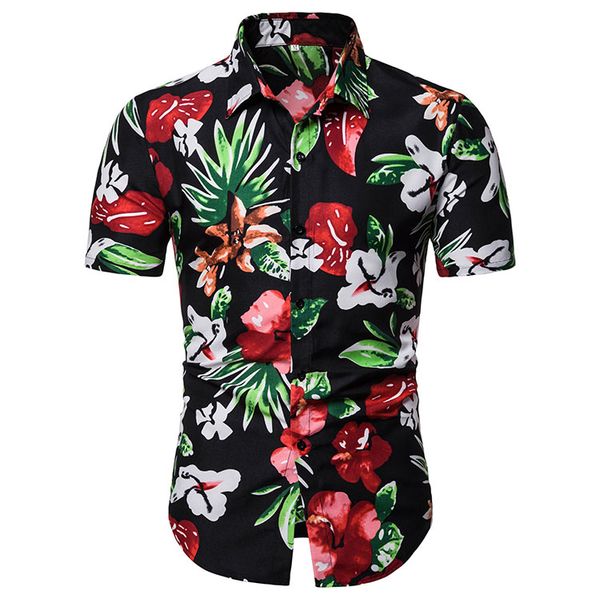 

летние повседневные мужские гавайские платья рубашки свободные печатные с коротким рукавом большой размер сша чистый хлопок гавайи цветок му, White;black