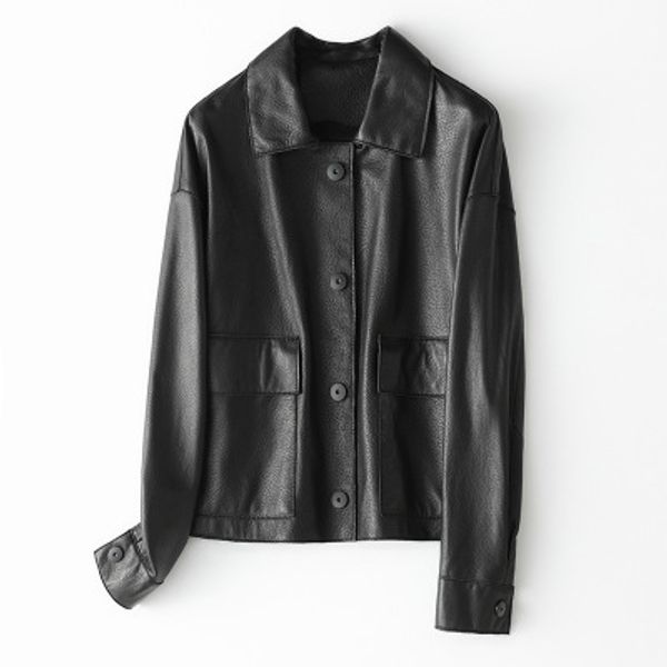 

2020 women spring genuine real sheep leather jacket h10, Black