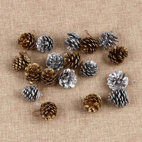 

9 pcs 4 cm xmas tree decoration ornaments christmas gold pine cones baubles gift gold silver decor party supplies